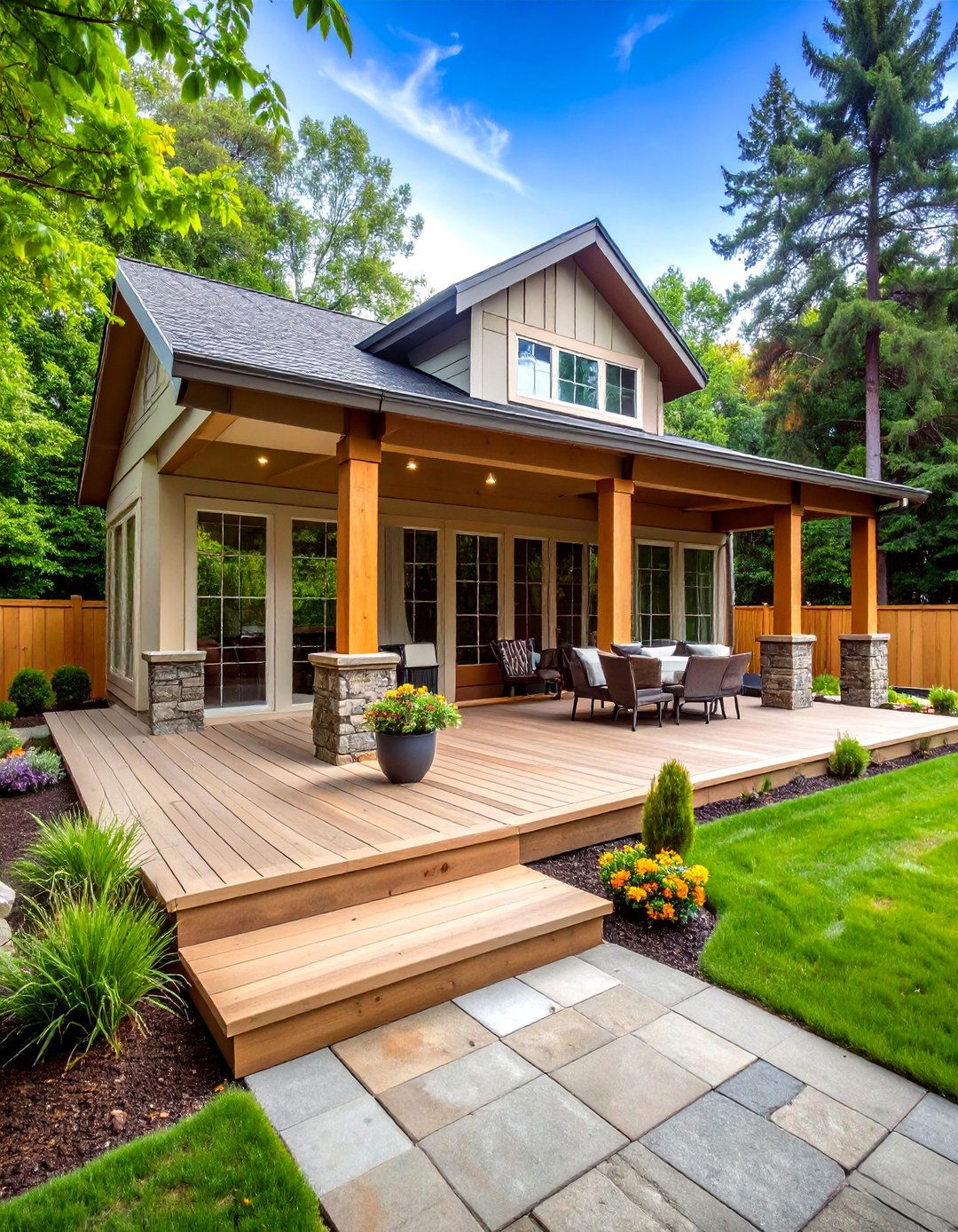Three Season Sunroom with Wraparound Deck - 24 Sunroom and Deck Combo Ideas