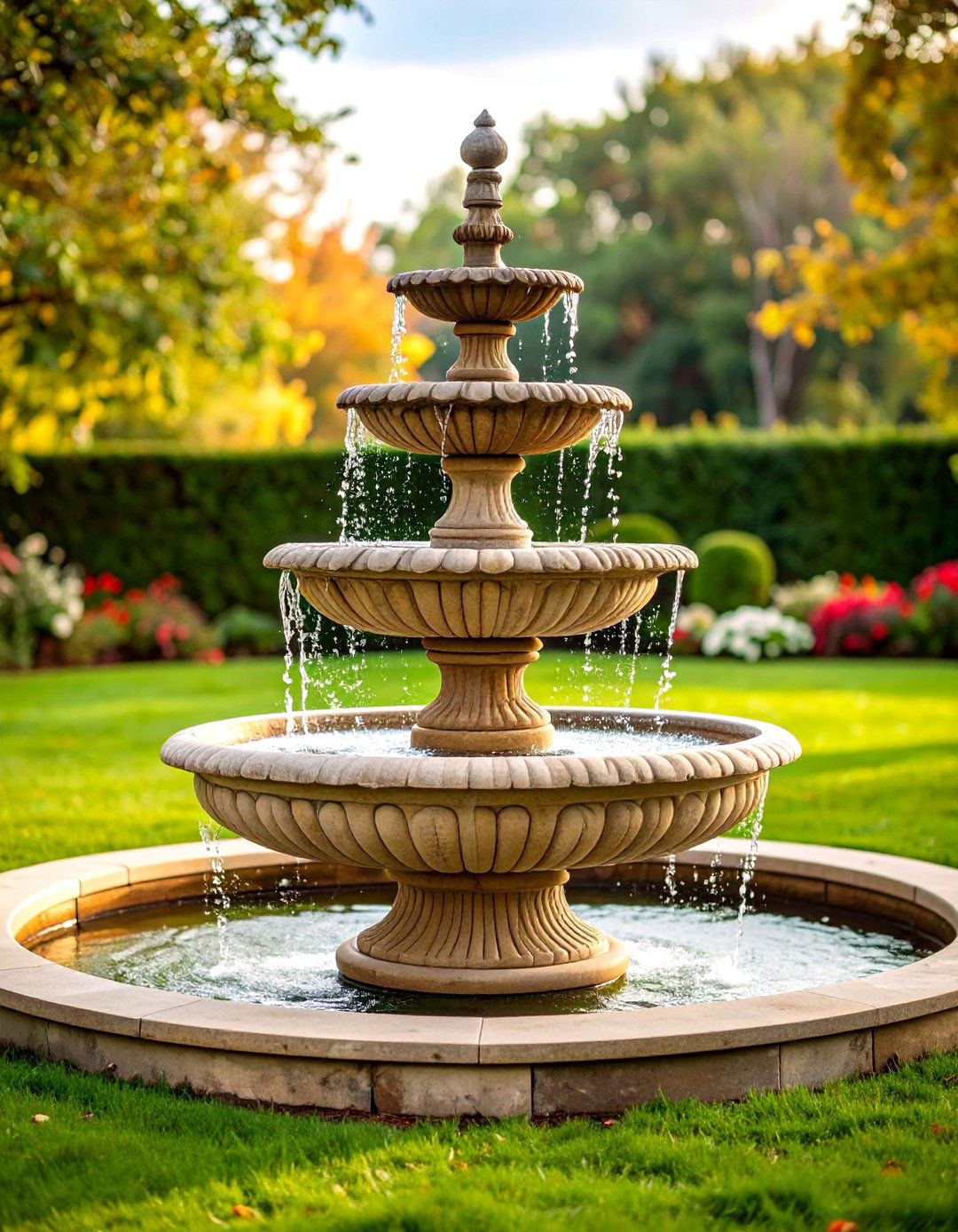 Three Tier Stone Fountain - 24 Backyard Fountain Ideas