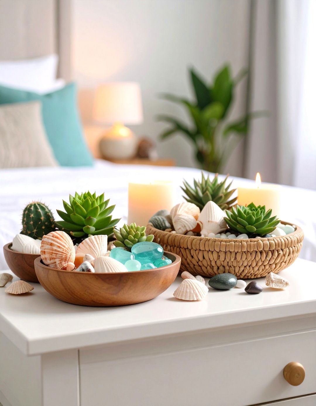 Tidal Pool Nightstand Styling - 24 Mermaid Bedroom Ideas