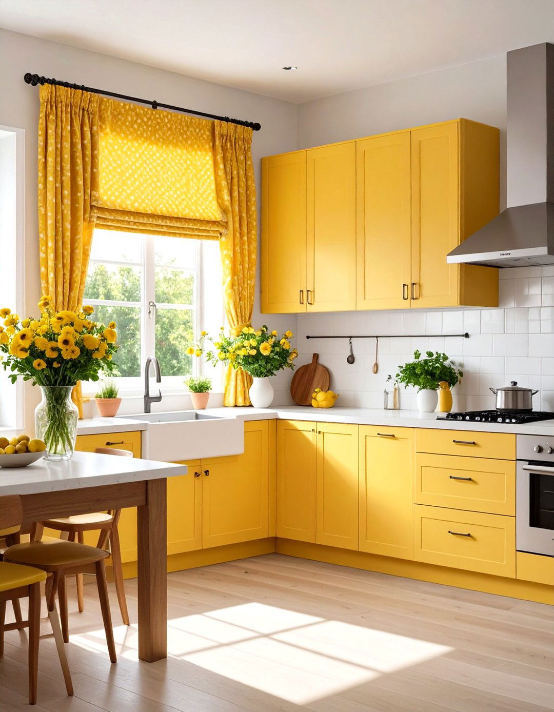 Tier Curtains in Cheerful Yellow Patterns - 24 Kitchen Curtain Ideas