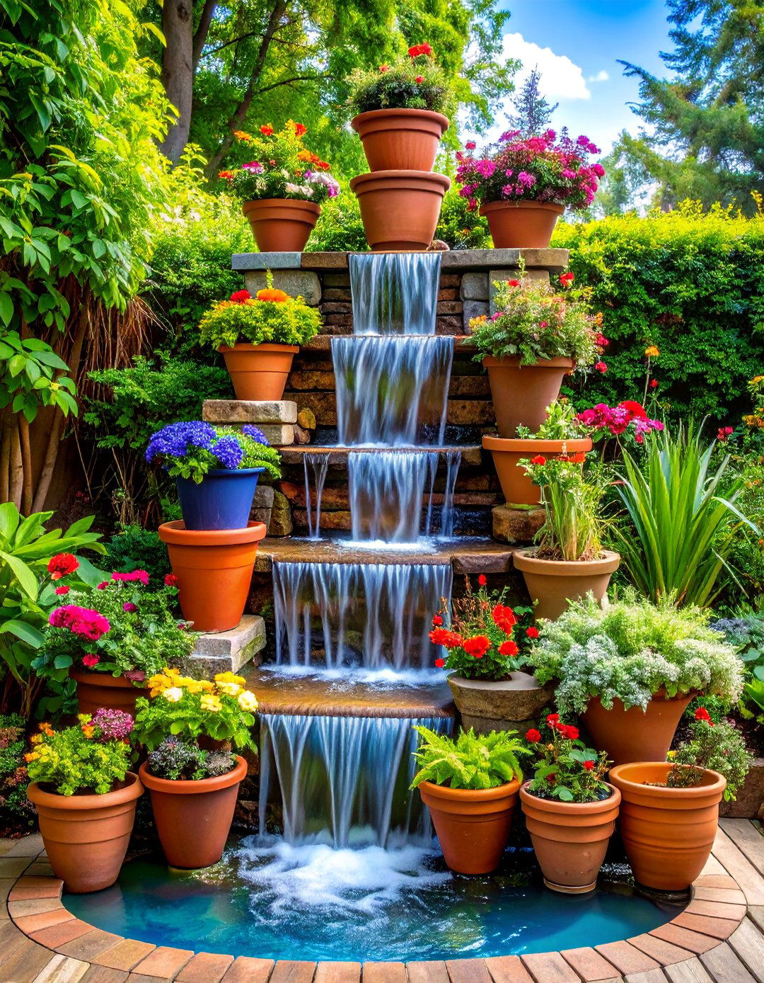 Tiered Container Garden Waterfall - 24 Backyard Waterfall Ideas