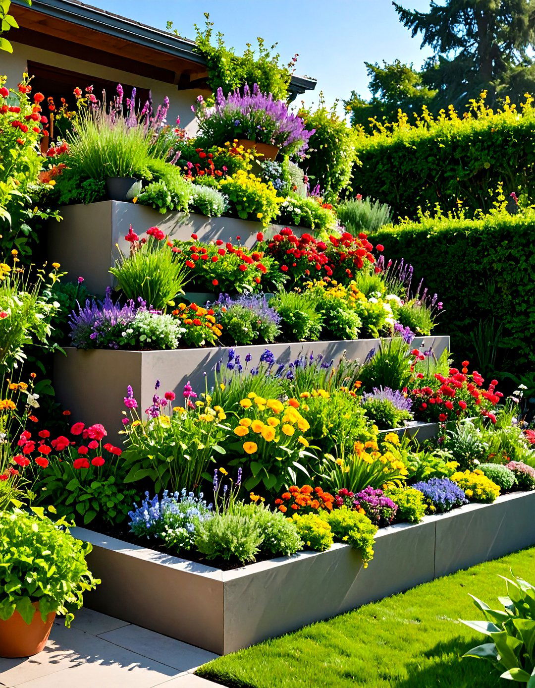 Tiered Elevated Flower Beds - 24 Flower Bed Ideas