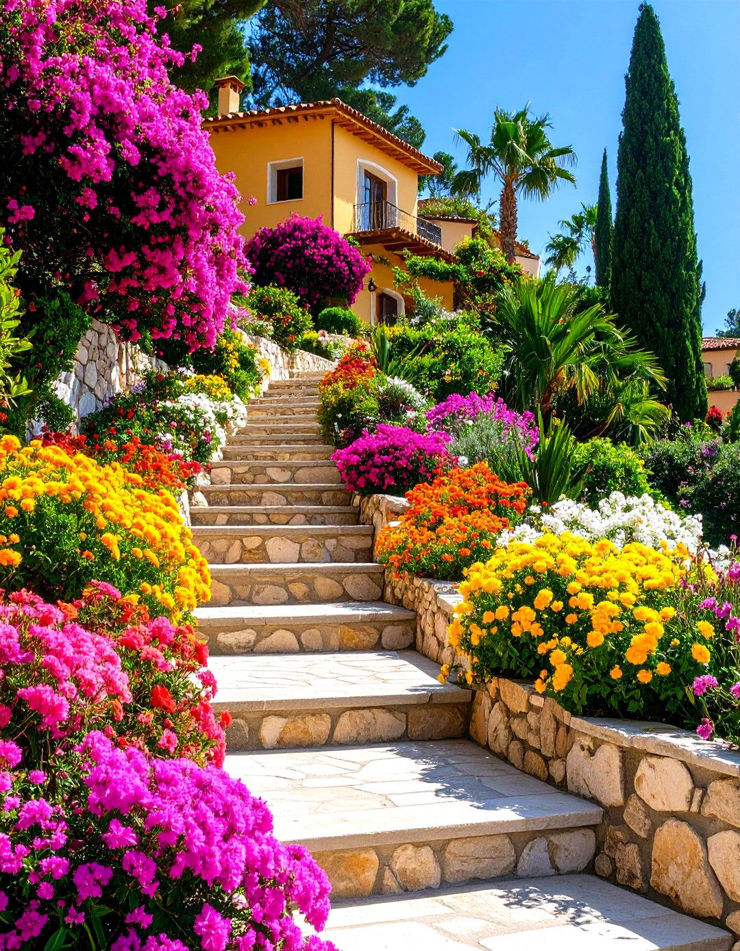 Tiered Landscaping with Retaining Walls - 24 Mediterranean House Exterior Ideas