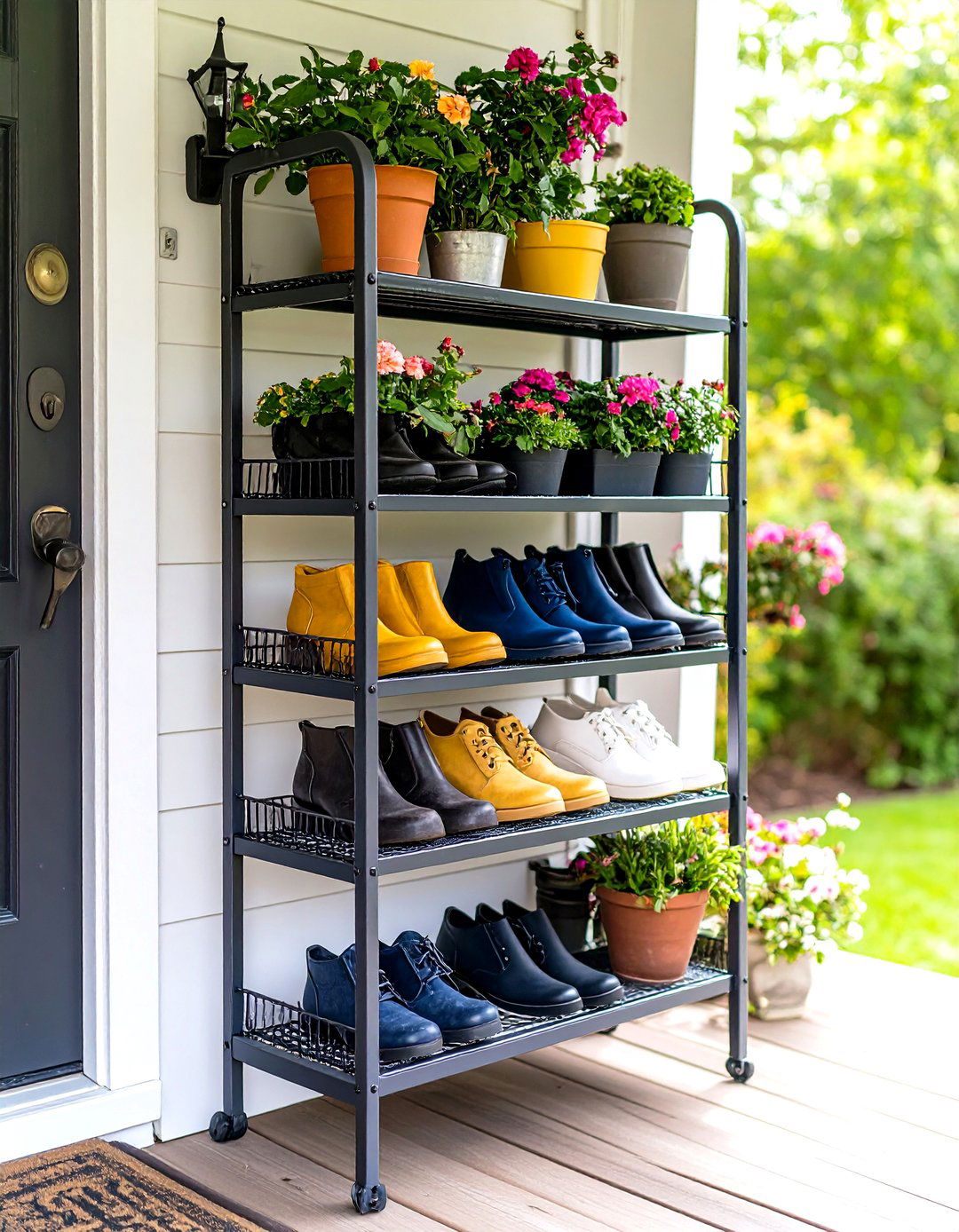 Tiered Metal Outdoor Shoe Rack - 24 Outdoor Shoe Storage Ideas