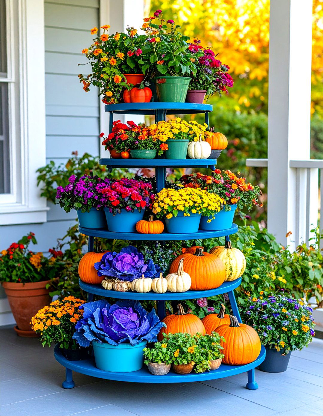 Tiered Plant Stand Showcase - 24 Fall Porch Decor Ideas