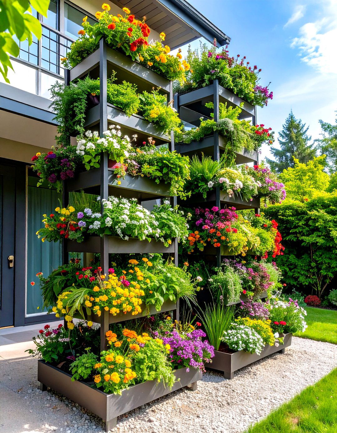 Tiered Planter Garden Display - 24 Spring Front Door Decor Ideas
