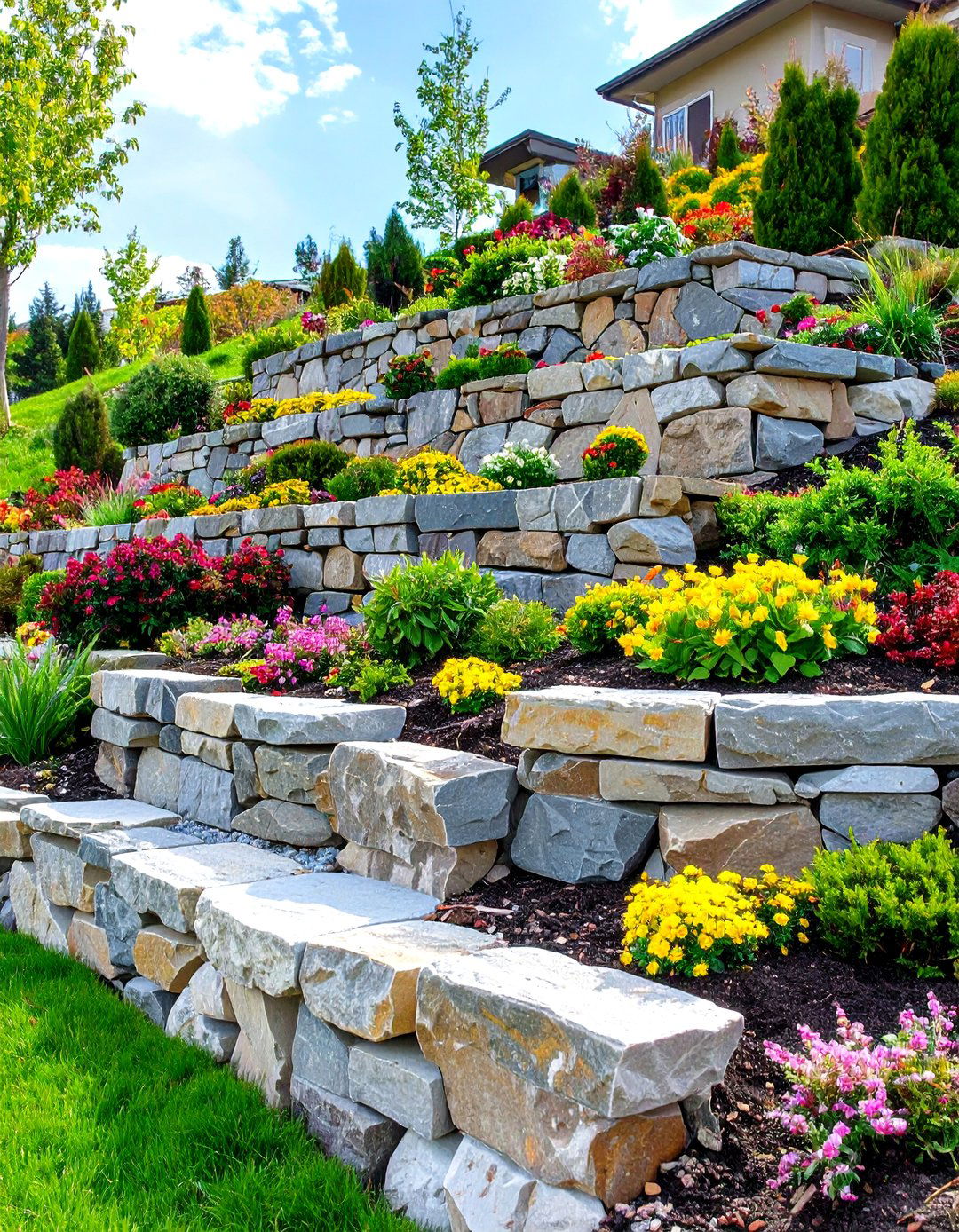 Tiered Stone Retaining Systems - 24 Stone Wall Ideas