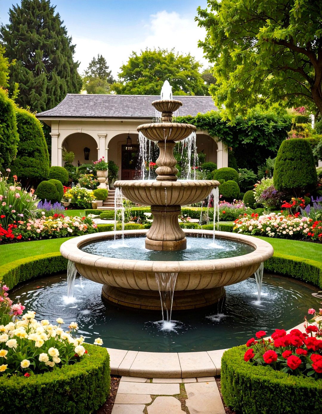 Tiered Water Fountain Gardens - 24 Garden Centerpiece Ideas