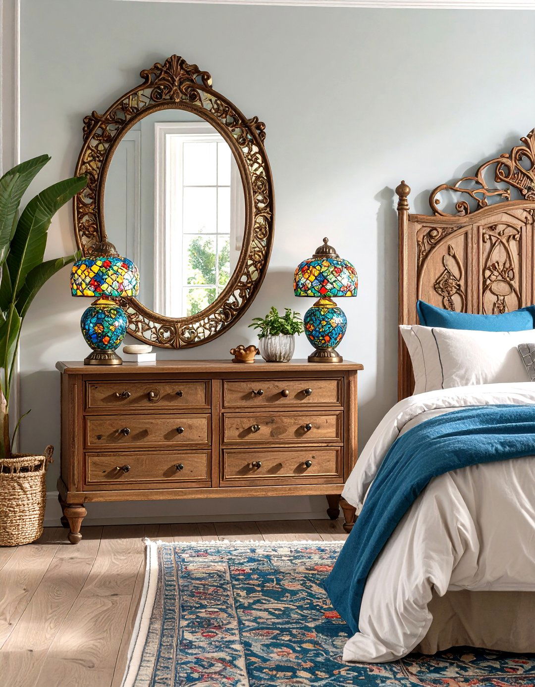 Tiffany Stained Glass Traditional Elegance - 24 Mirror Behind Nightstand Design Ideas