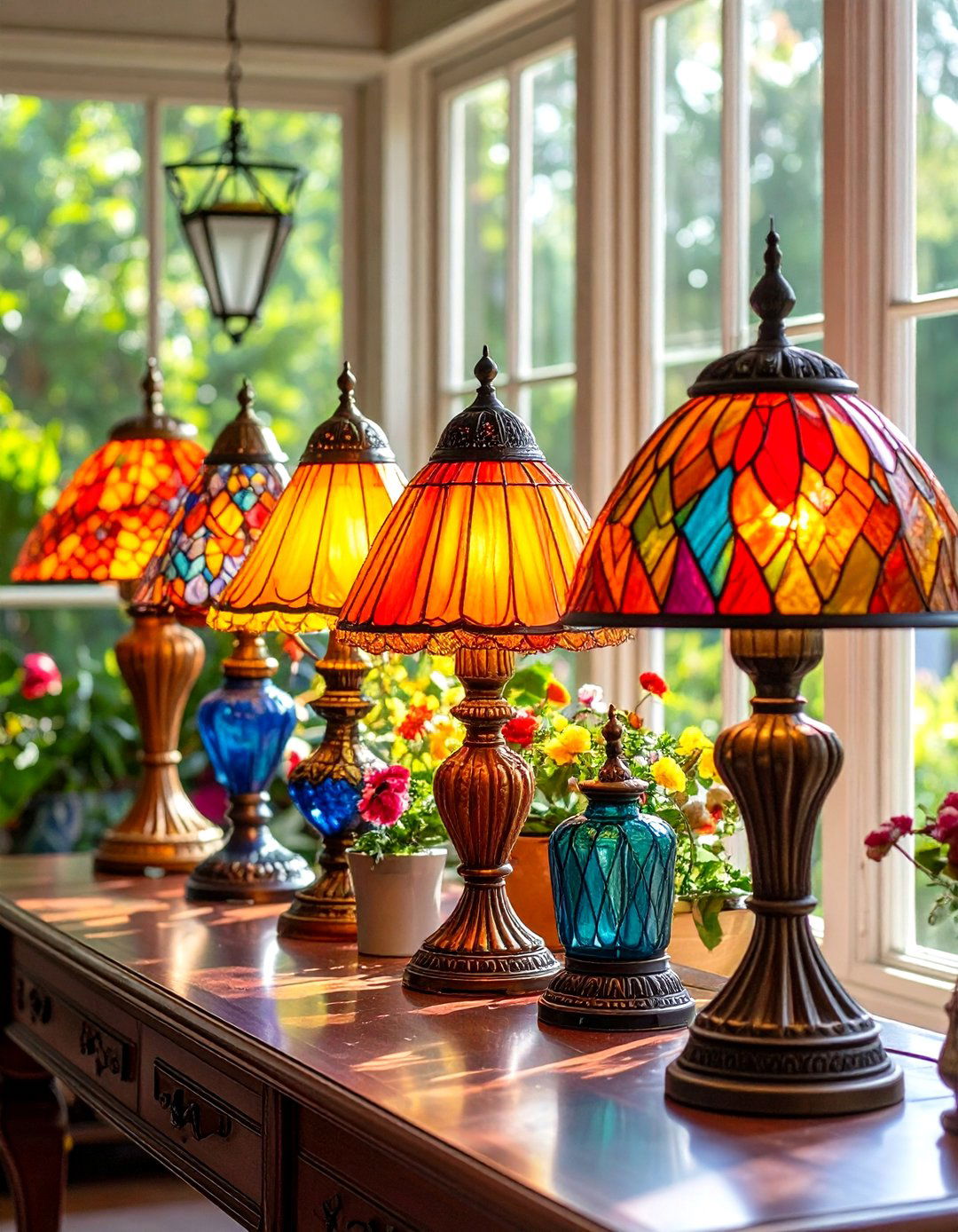 Tiffany Style Lamp Collection Display - 24 Victorian Sunroom Ideas