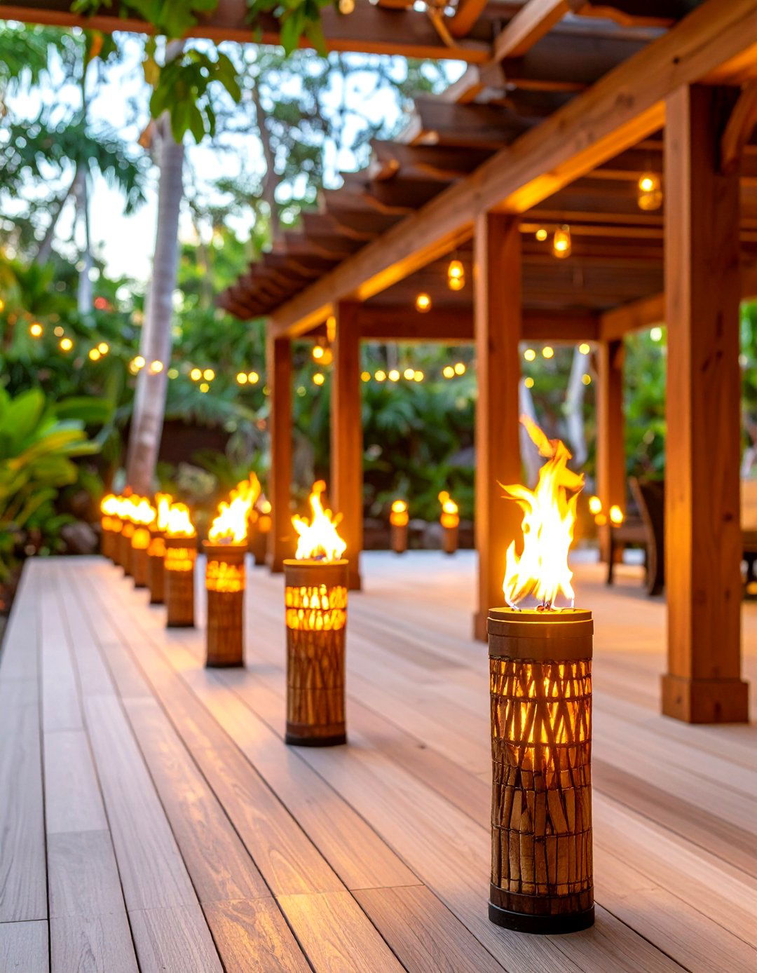 Tiki Torch Tropical Ambiance - 24 Pergola Lighting Ideas
