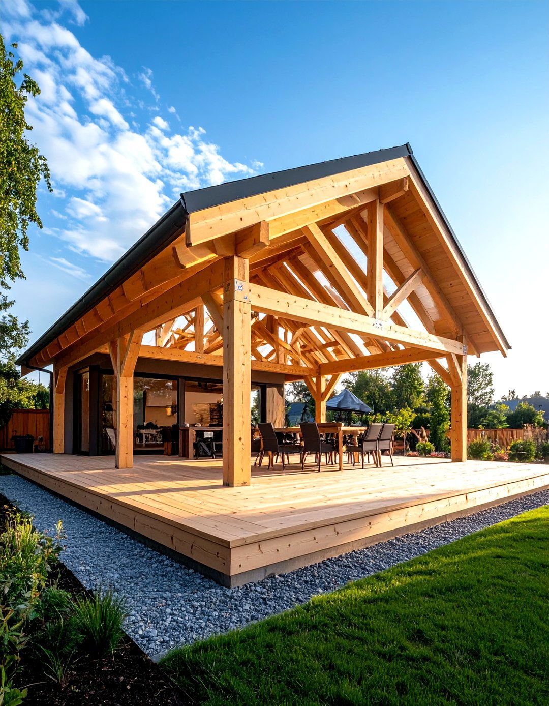 Timber Frame Exposed Beam Gable - 24 Gable Patio Roof Design Ideas