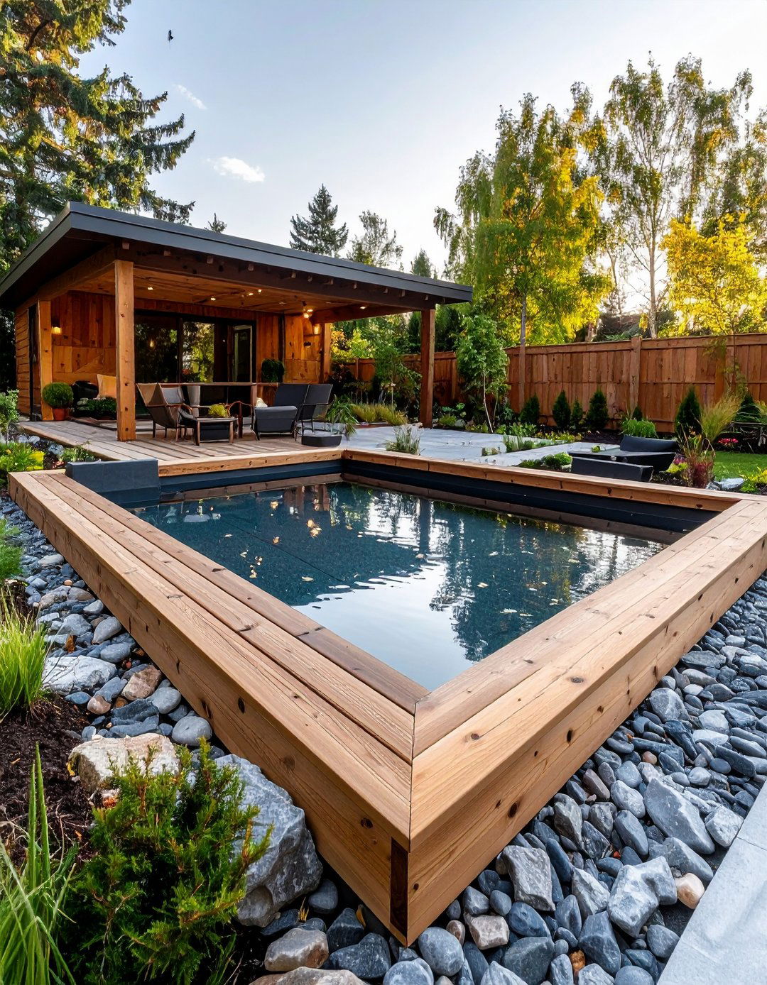 Timber Frame Raised Pond with Natural Stone Edging - 24 Raised Garden Pond Ideas