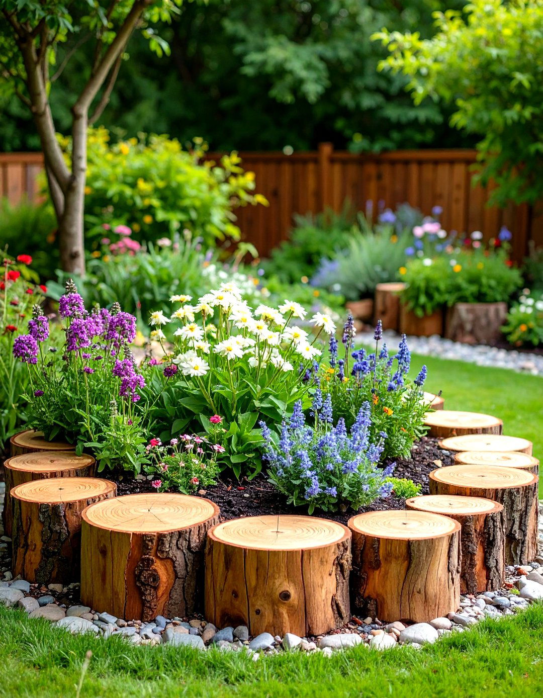 Timber Log Circle Garden Bed with Rustic Woodland Character - 24 Round Garden Bed Ideas