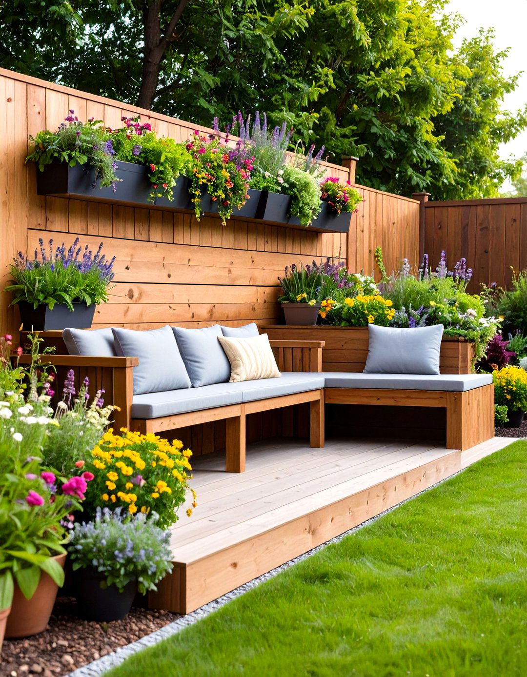 Timber Retaining Wall with Built in Seating - 24 Retaining Wall Ideas for Sloped Backyard