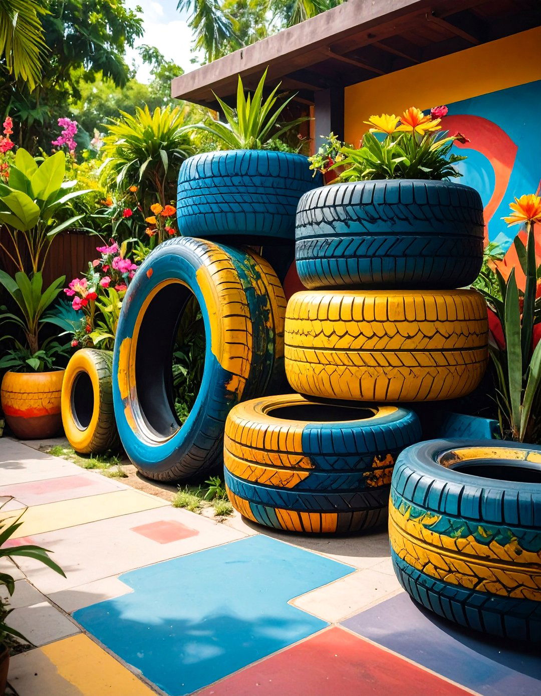 Tire Art Sculptures - 24 Recycled Tyre Garden Art Ideas