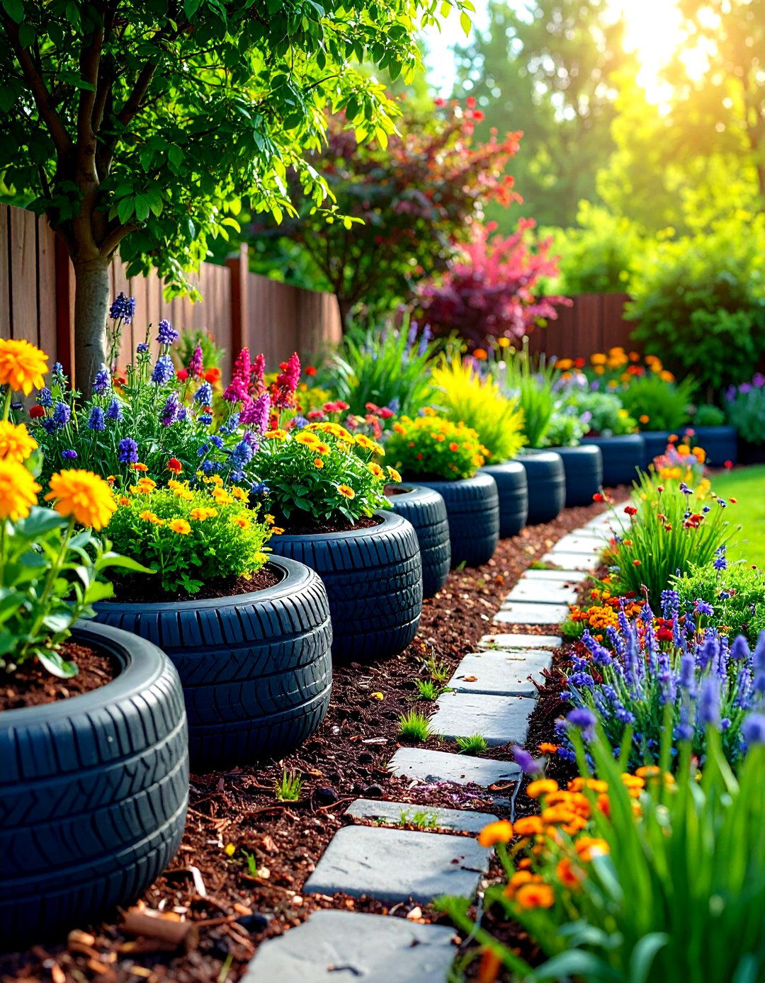 Tire Garden Borders - 24 Recycled Tyre Garden Art Ideas