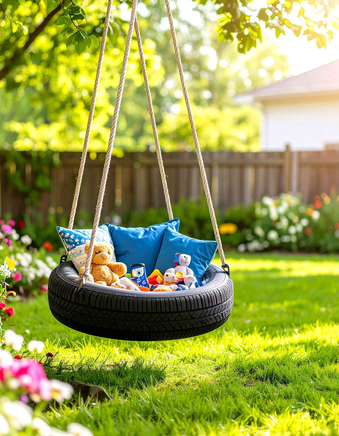 Tire Swing with Built in Storage Pouch - 24 Tire Swing Ideas