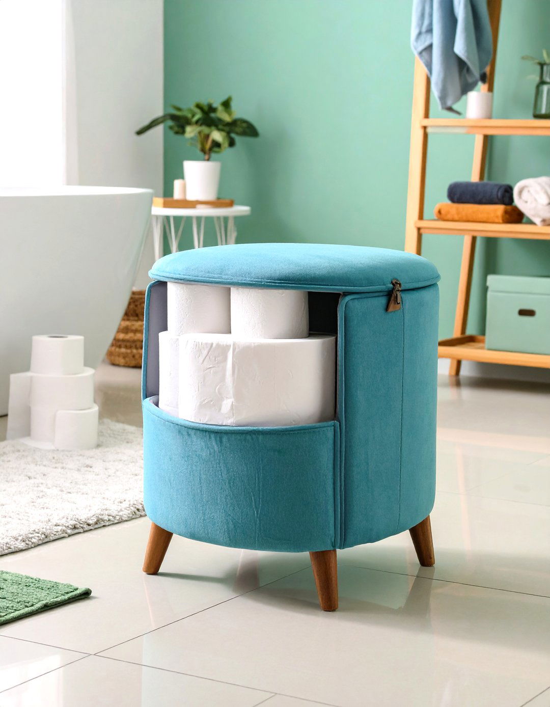 Toilet Paper Storage Ottoman with Hinged Top - 24 Toilet Paper Storage Ideas