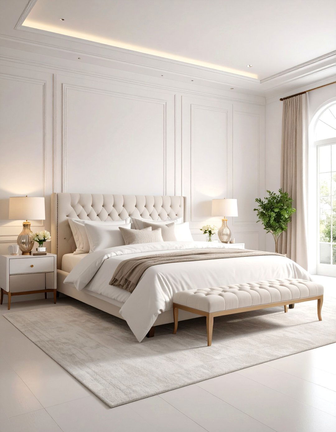 Tonal Layered White Bedroom - 24 White Bedroom Ideas