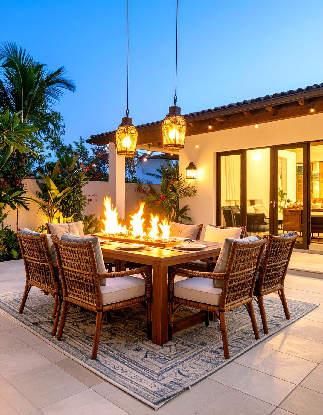 Torch Lit Dining Patio - 24 Tropical Patio Ideas