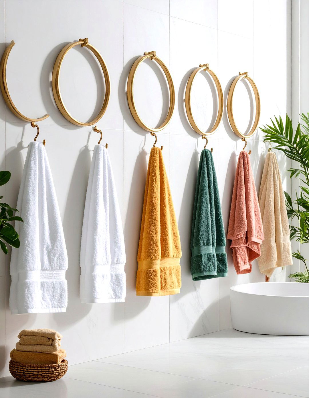 Towel Ring Gallery Wall - 24 Towel Display Ideas