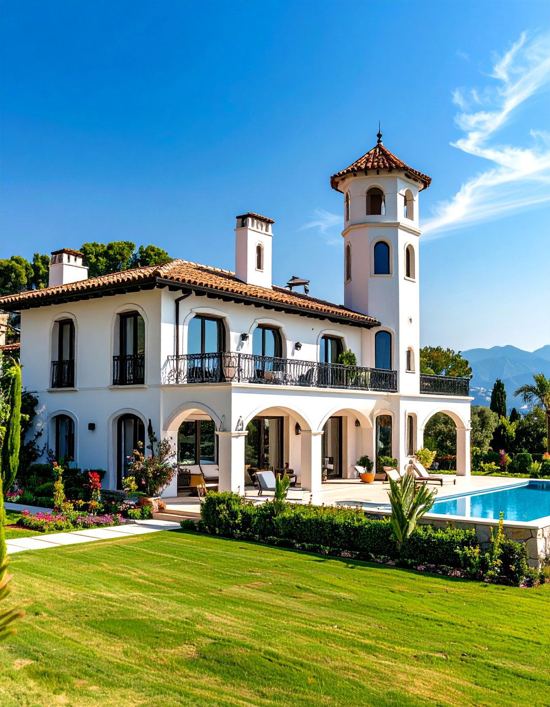 Tower Element with Distinctive Roofline - 24 Mediterranean House Exterior Ideas