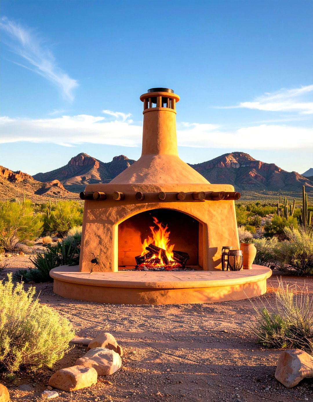 Traditional Adobe Southwestern Fireplace - 24 Outdoor Fireplace Ideas