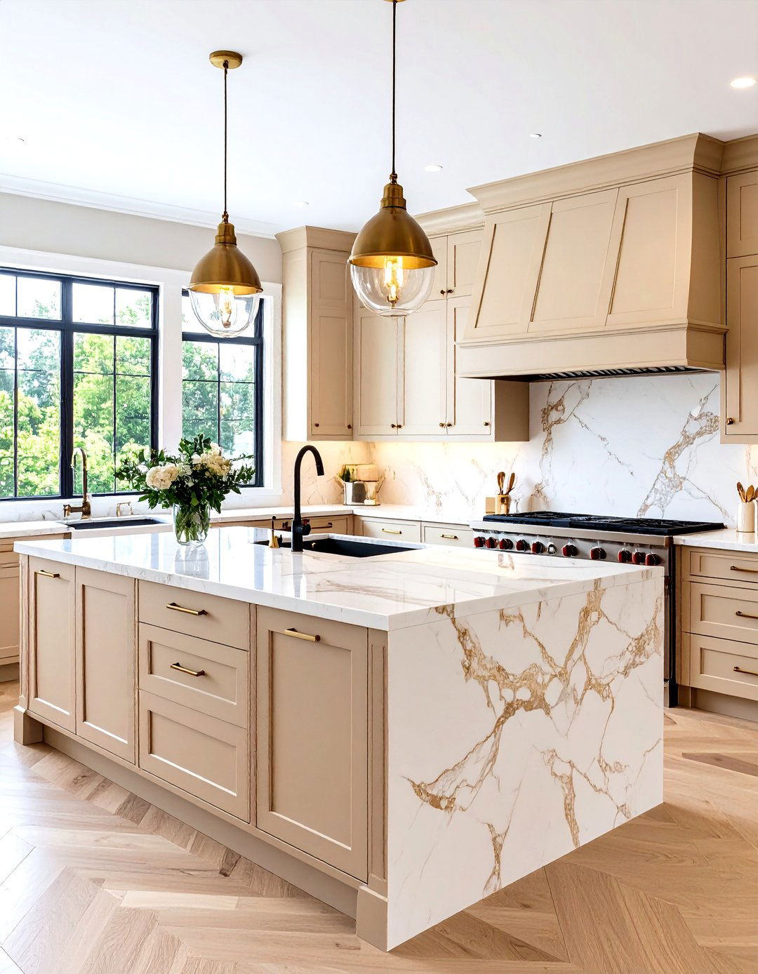Traditional Beige Marble and Black Trim Kitchen - 24 black and beige kitchen ideas