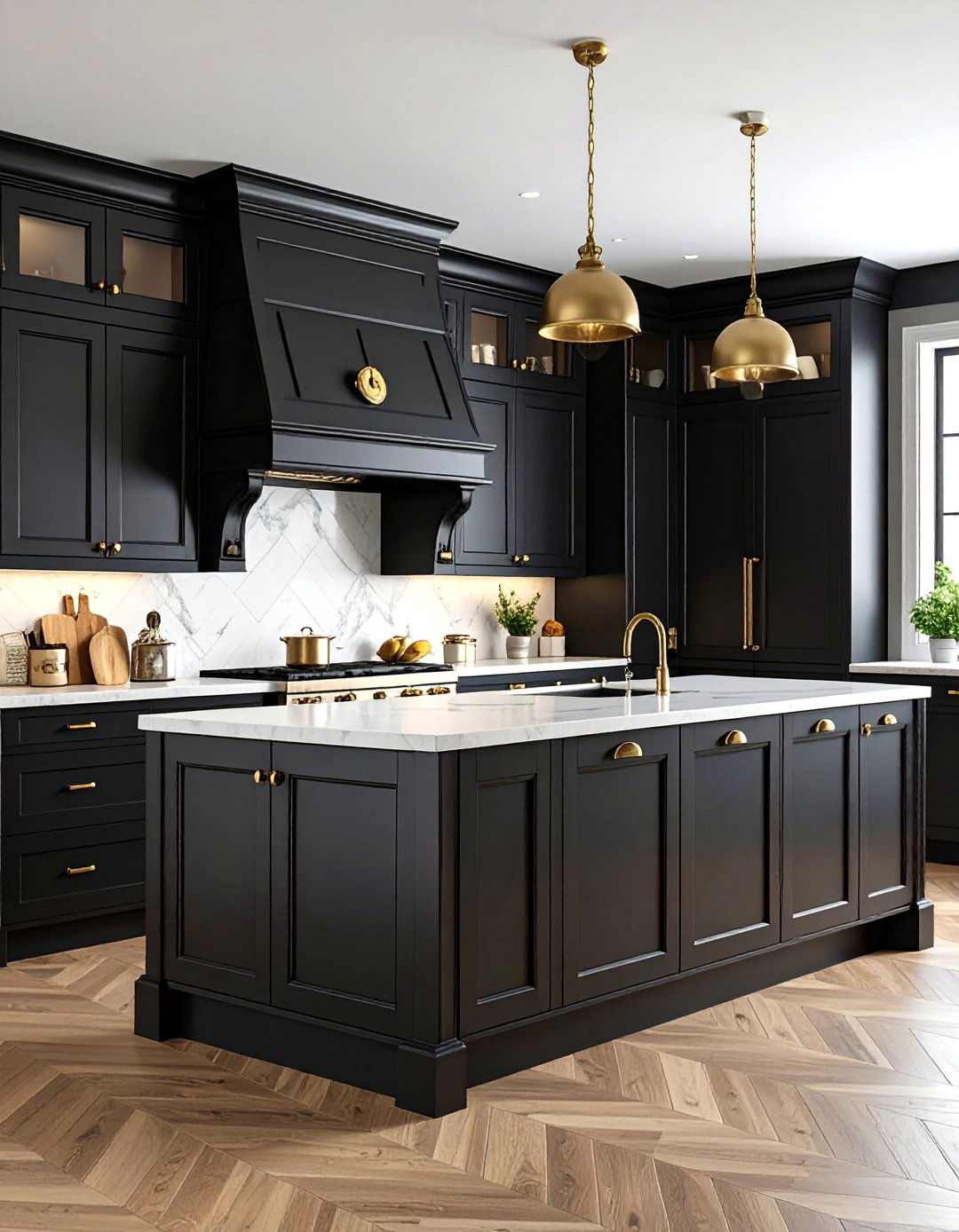 Traditional Black Kitchen Cabinets with Crown Molding - 24 Black Kitchen Cabinet Ideas