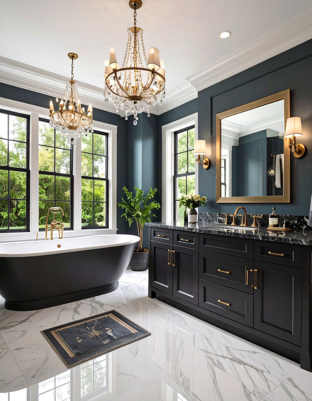 Traditional Black Quartzite with Detailed Millwork - 24 bathroom with black countertops ideas