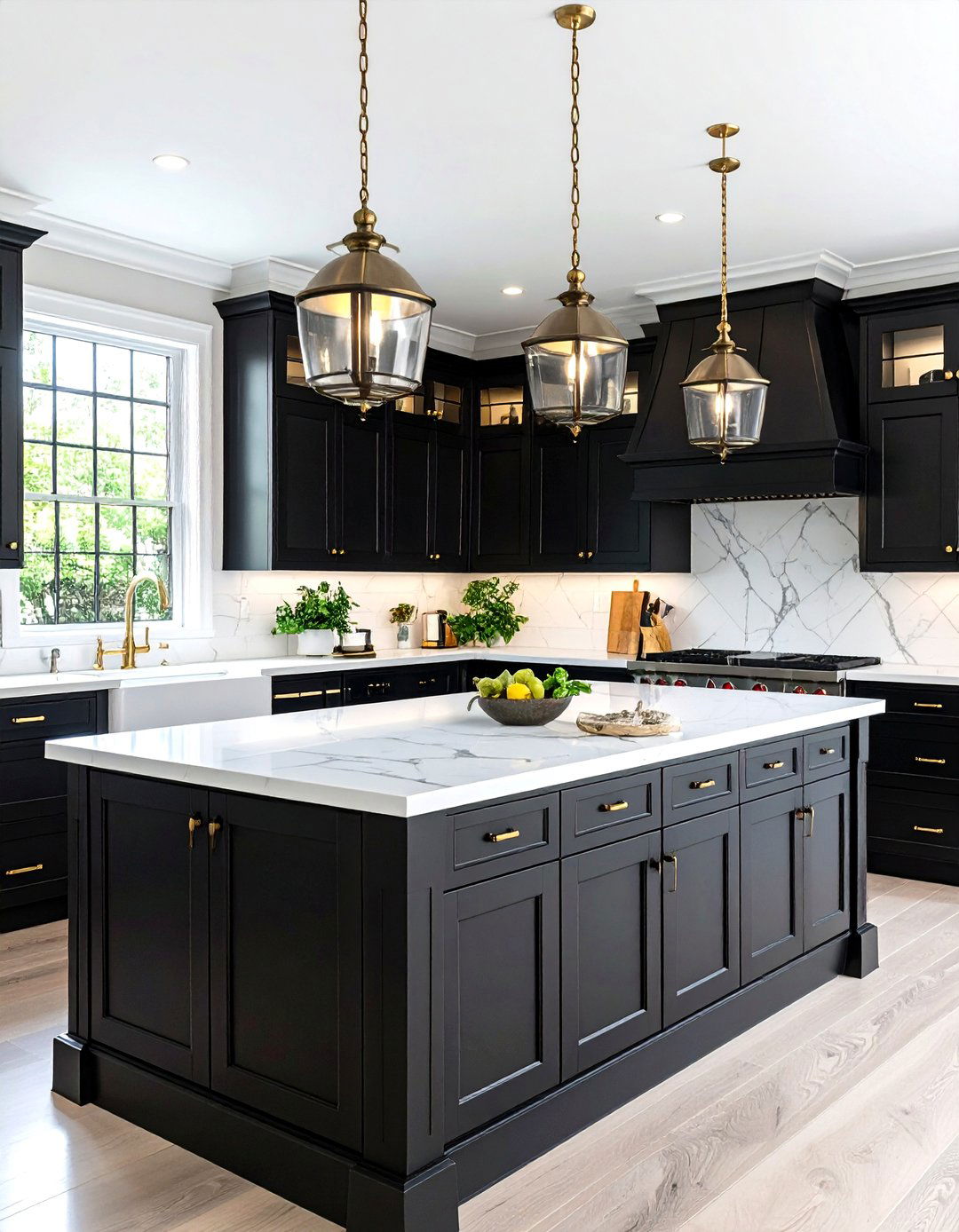 Traditional Black Raised Panel Cabinets with White Granite Countertops - 24 Black Kitchen Cabinets With White Countertops