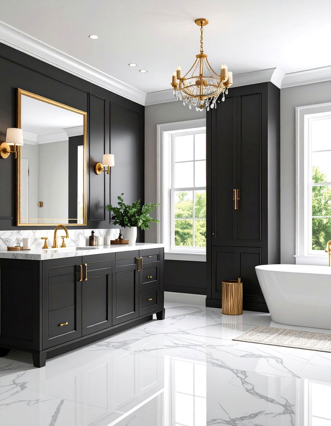 Traditional Black Shaker Cabinets with Carrara Marble - 24 bathroom with black cabinets ideas