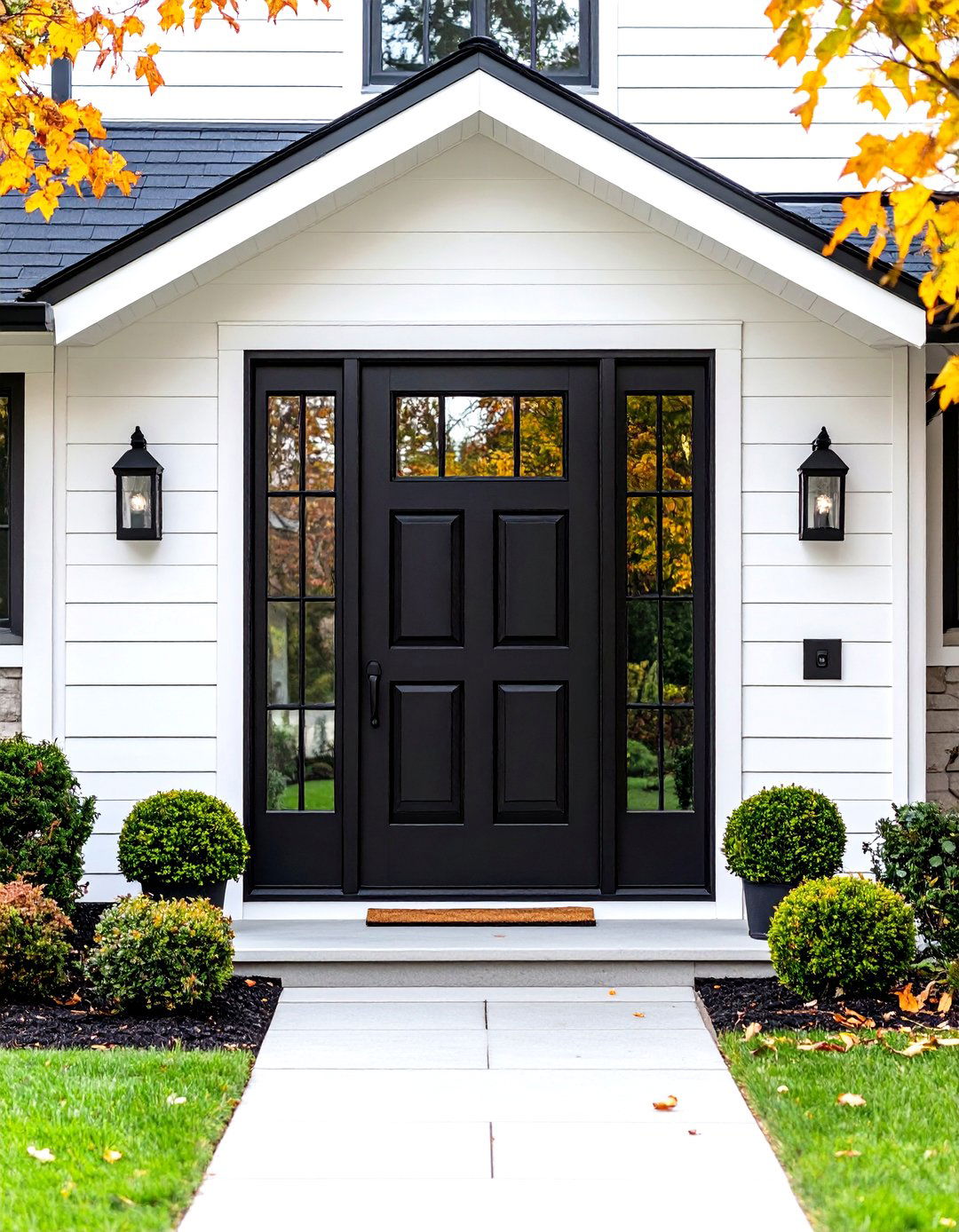 Traditional Black Storm Door Addition - 24 White House Ideas With Black Doors