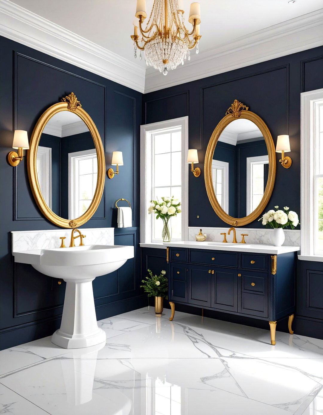 Traditional Black Wainscoting Design - 24 black and gold powder room ideas