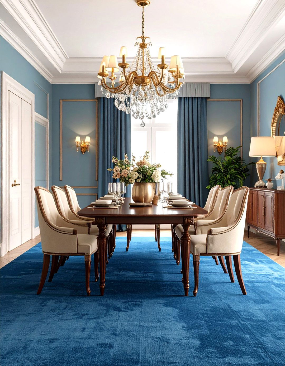 Traditional Blue Carpeted Dining Room - 24 Carpeted Dining Room Ideas