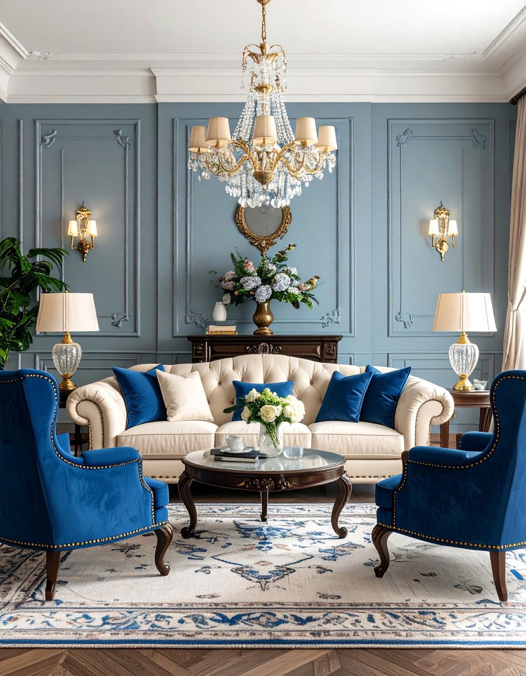 Traditional Blue and Beige Living Room - 24 blue and beige living room ideas