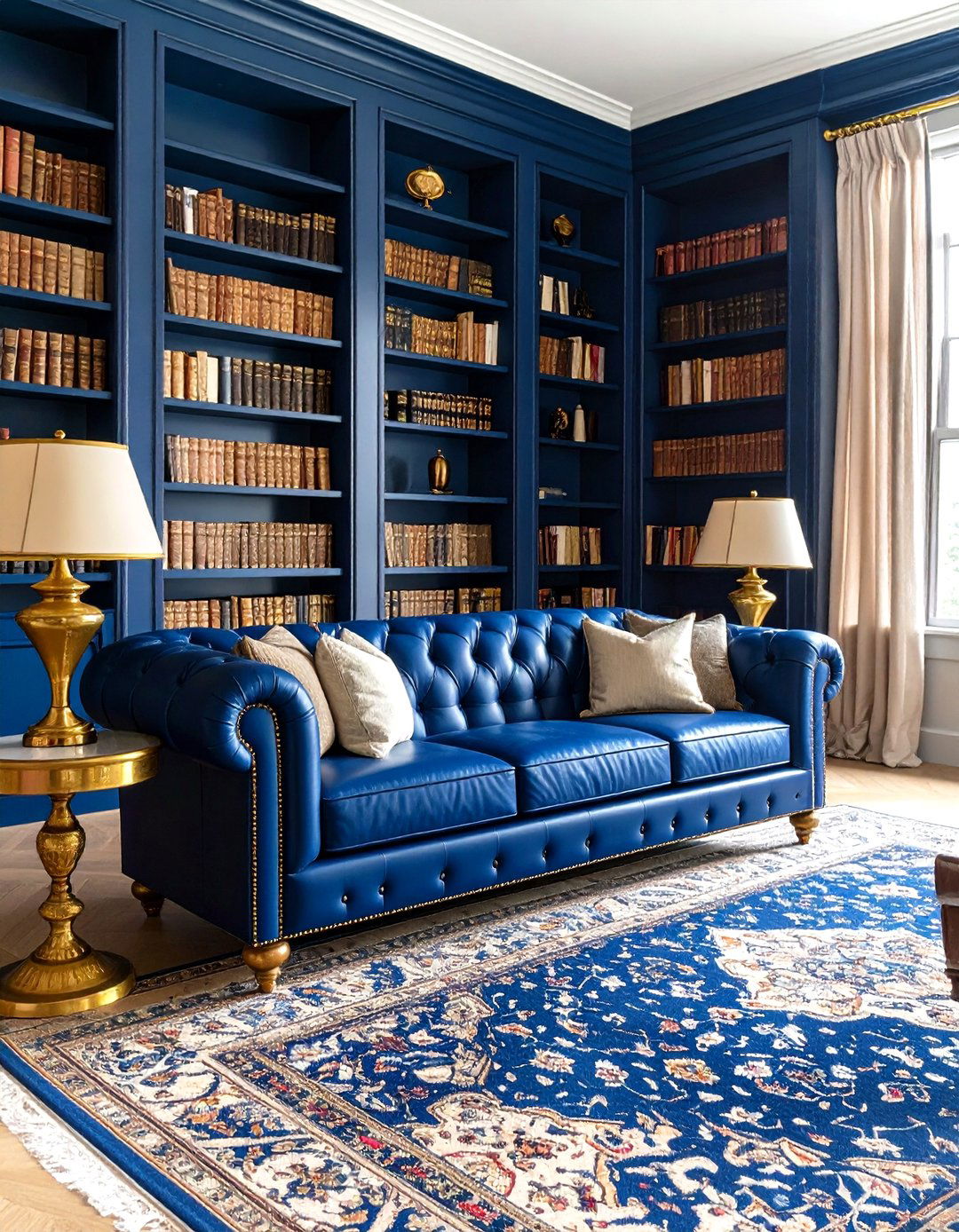 Traditional Blue and Gold Library Theme - 24 Blue and Gold Living Room Ideas