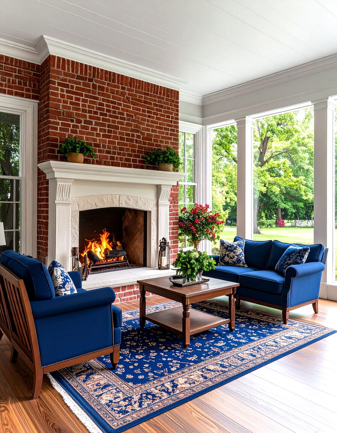 Traditional Brick Colonial Fireplace - 24 Screened-in Porch With Fireplace Ideas