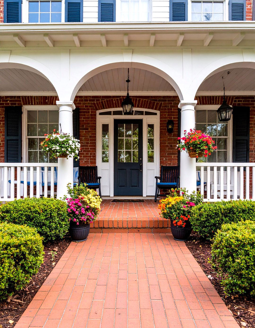 Traditional Brick Covered Porch with Classic Arched Openings - 24 Covered Porch Ideas