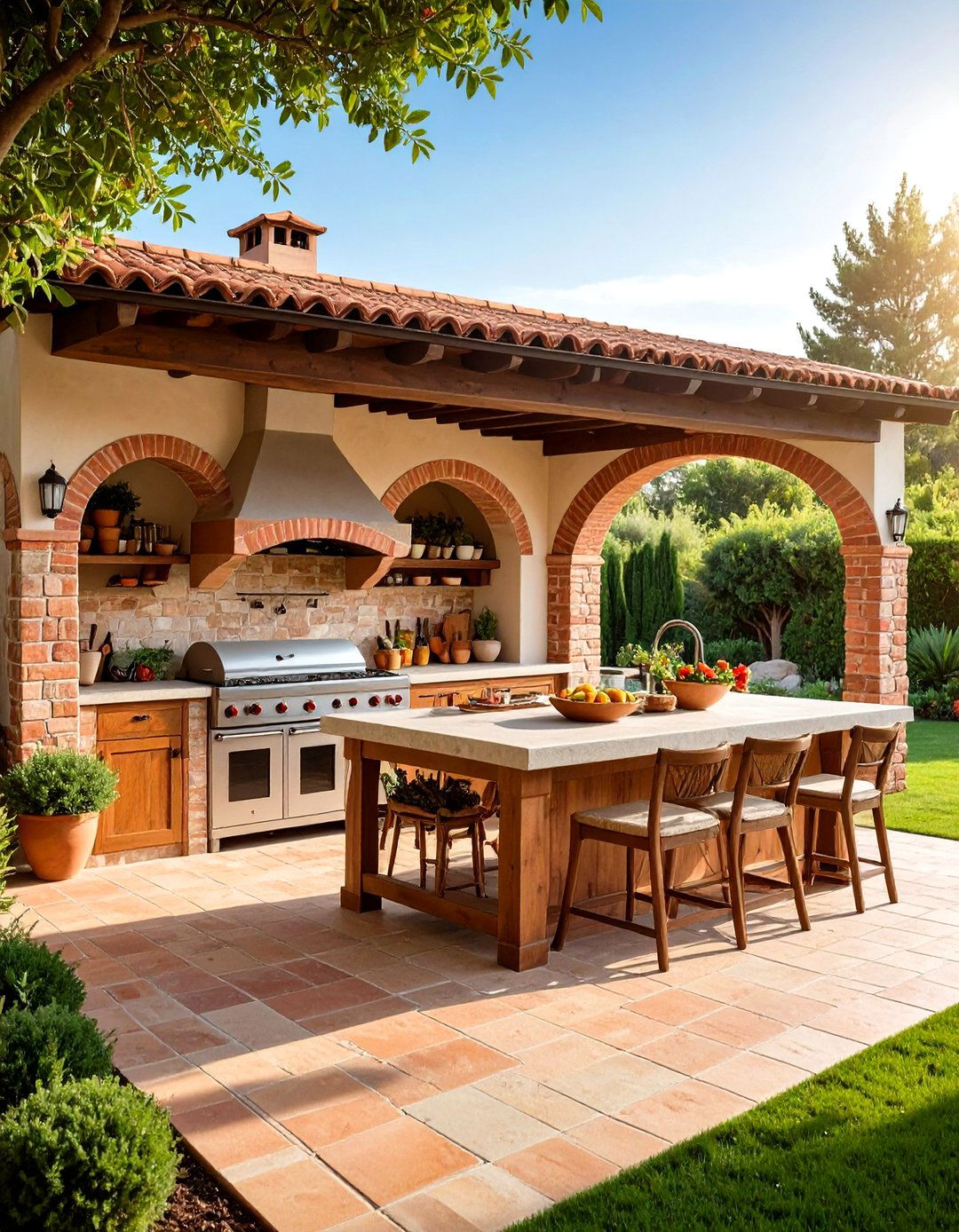 Traditional Brick Mediterranean Island - 24 Outdoor Kitchen Island Ideas