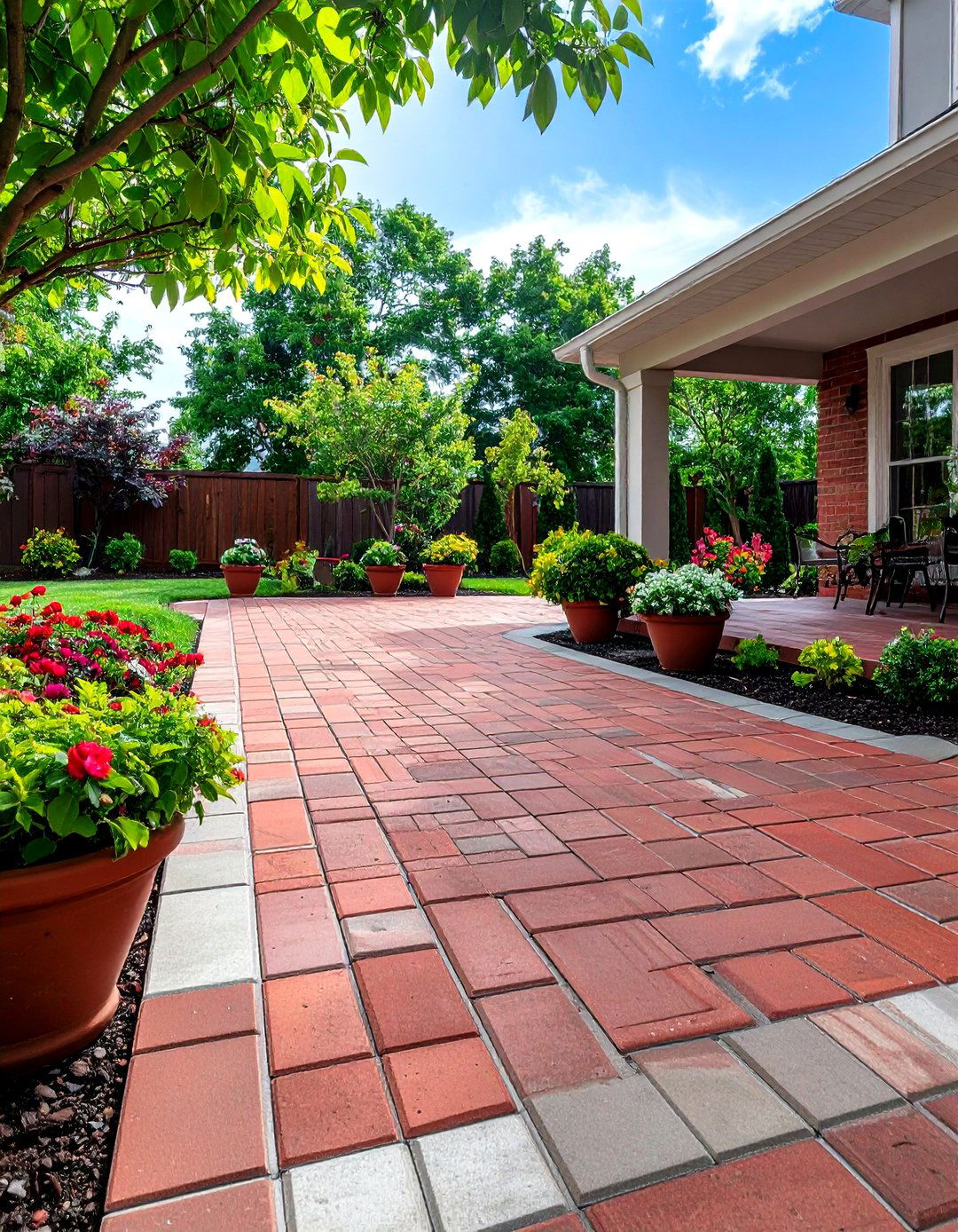 Traditional Brick Pattern Patio Design - 24 Stamped Concrete Patio Ideas