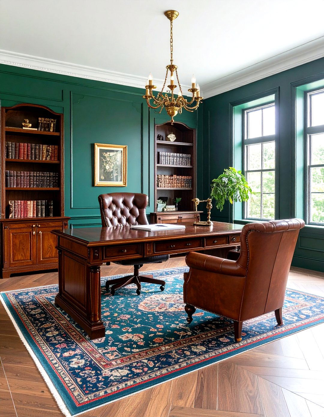 Traditional British Racing Green Office - 24 Dark Green Home Office Ideas