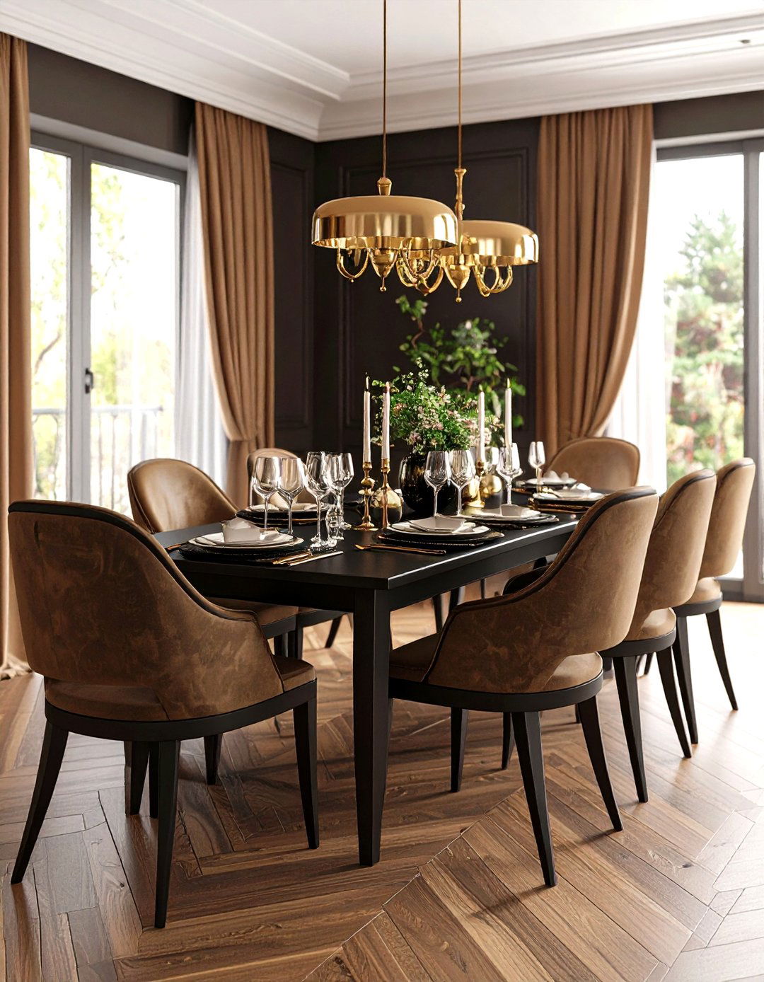 Traditional Brown Dining Room with Black Furniture - 24 Black and Brown Interior Design Ideas