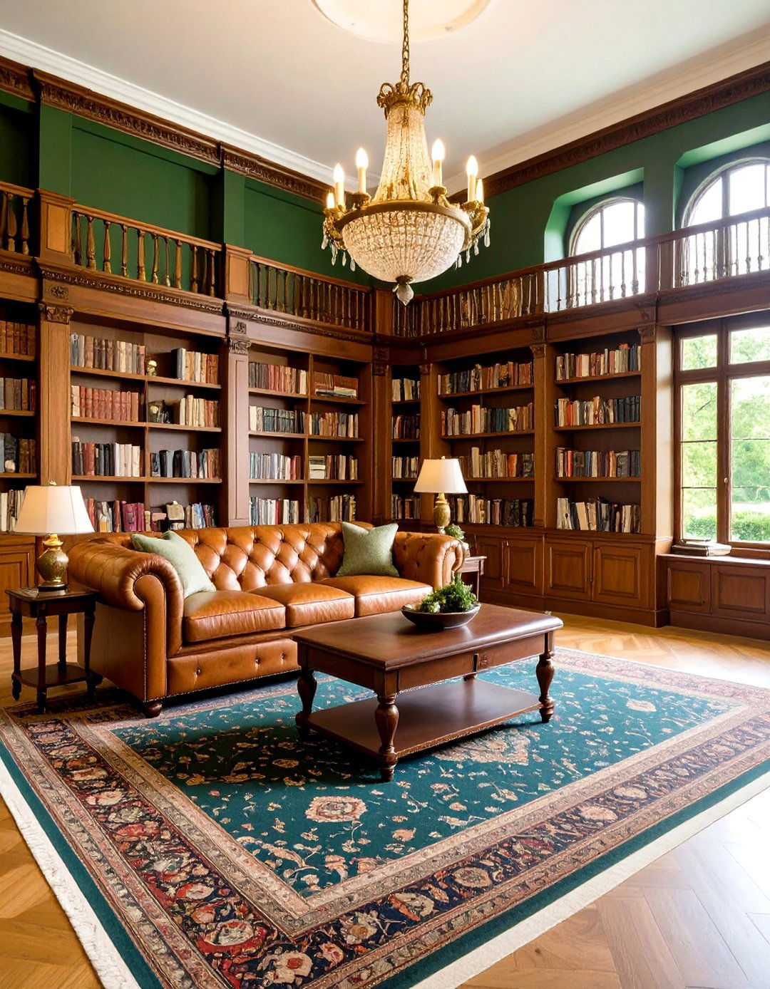 Traditional Brown Leather Library Setting - 24 Brown Leather Couch Living Room Ideas