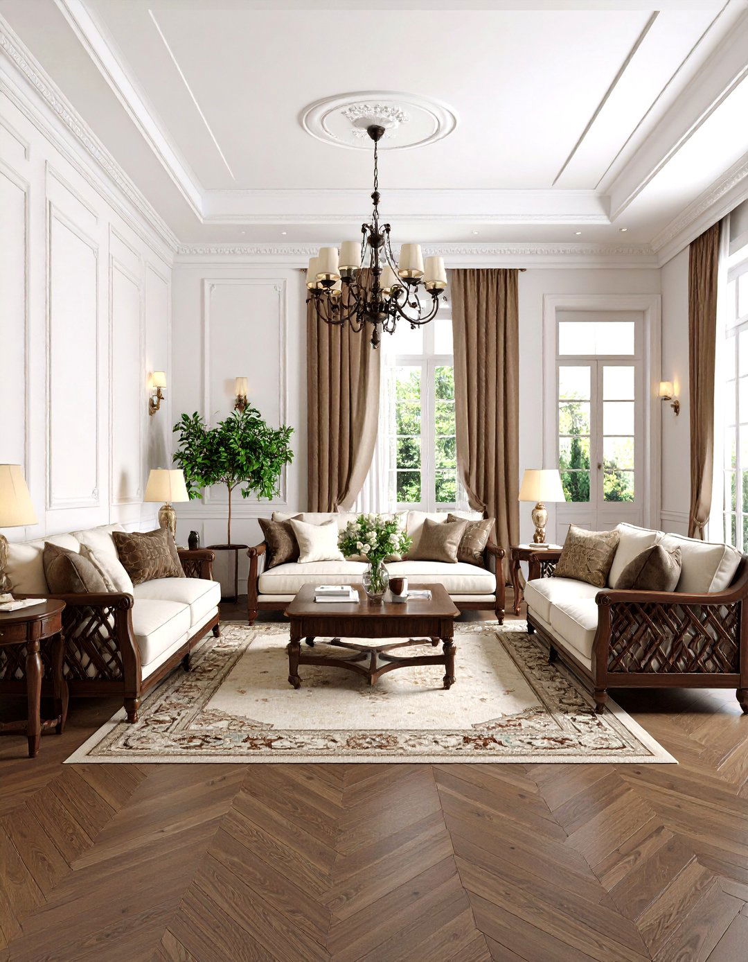 Traditional Brown and White Classic Living Room - 24 Brown Living Room Ideas