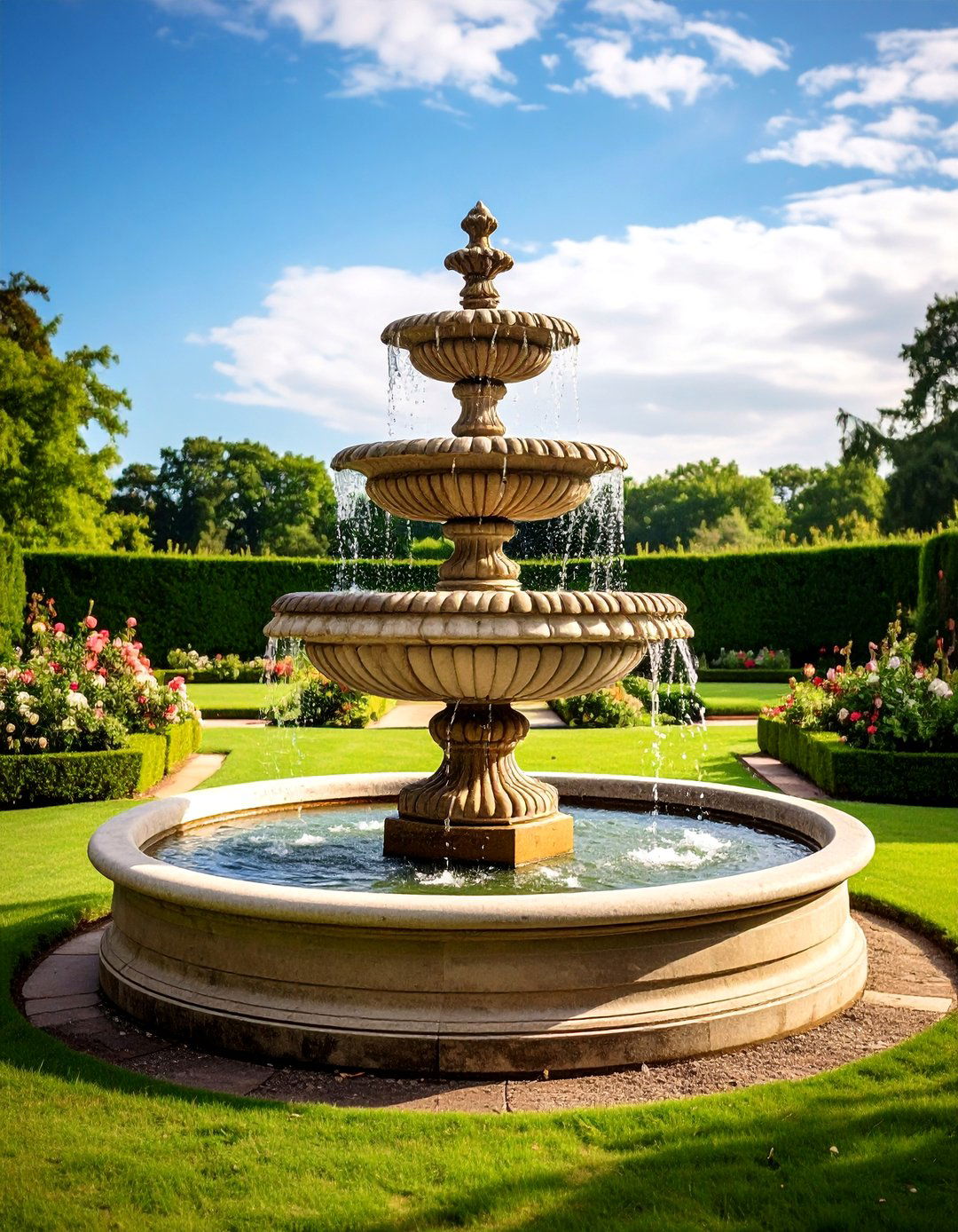 Traditional Cast Stone Fountain - 24 Backyard Fountain Ideas