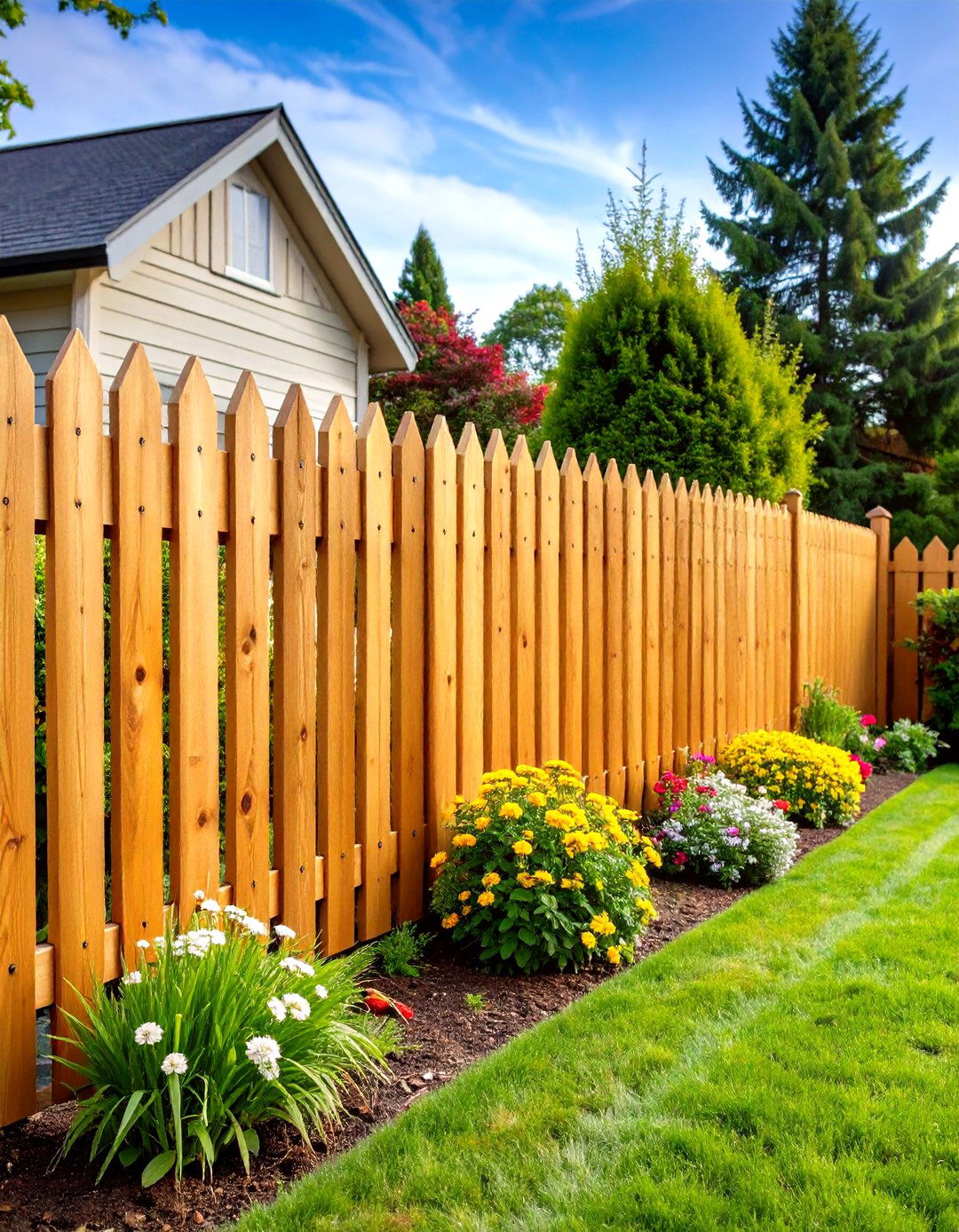 Traditional Cedar Corner Picket Fence - 24 Corner Fence Ideas