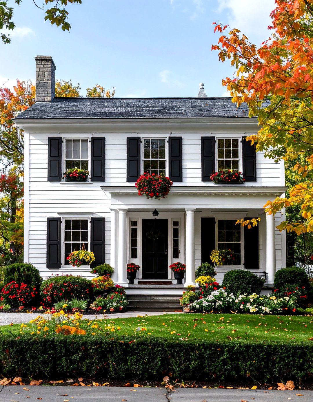 Traditional Colonial Black Shutters and White Clapboard - 24 Black and White House Exterior Ideas