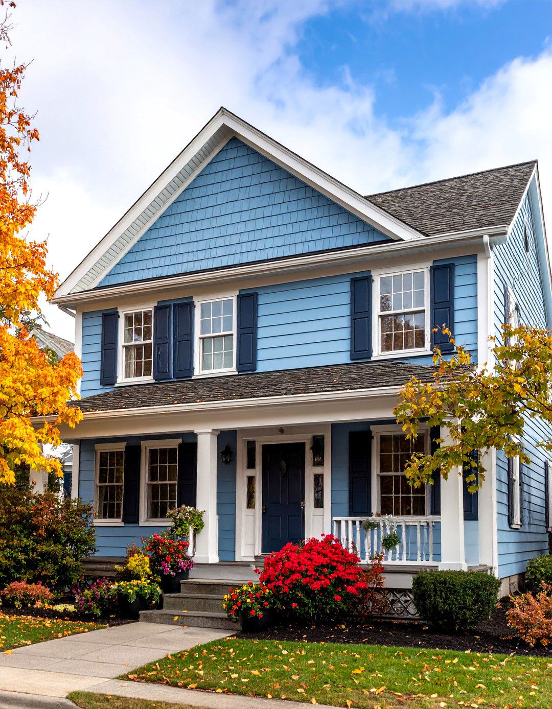 Traditional Colonial Blue with Weathered Brown Roof - 24 blue exterior home with a brown roof ideas